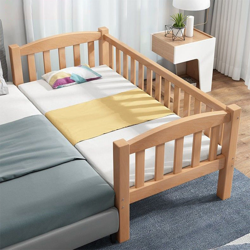 Contemporary Beech Platform Bed Slat Solid Wood Kids Bed with Guardrail