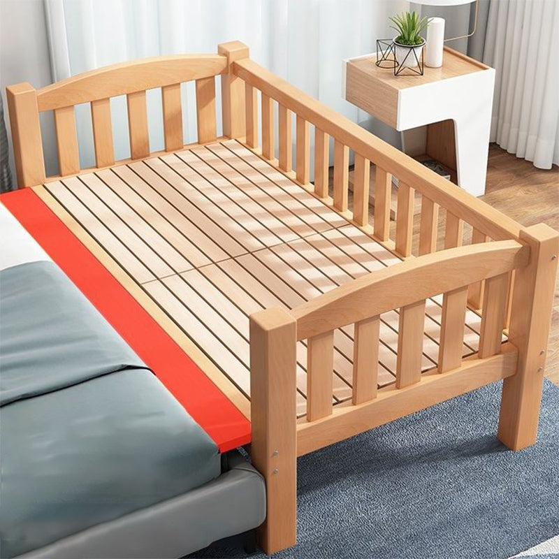 Contemporary Beech Platform Bed Slat Solid Wood Kids Bed with Guardrail