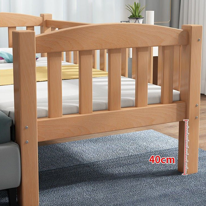 Contemporary Beech Platform Bed Slat Solid Wood Kids Bed with Guardrail