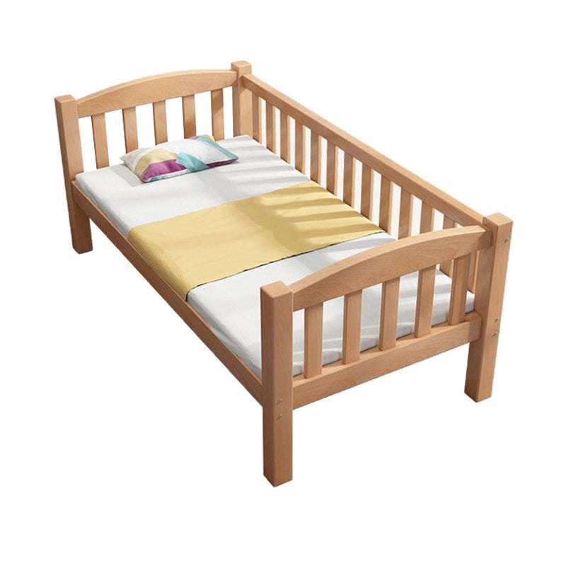 Contemporary Beech Platform Bed Slat Solid Wood Kids Bed with Guardrail