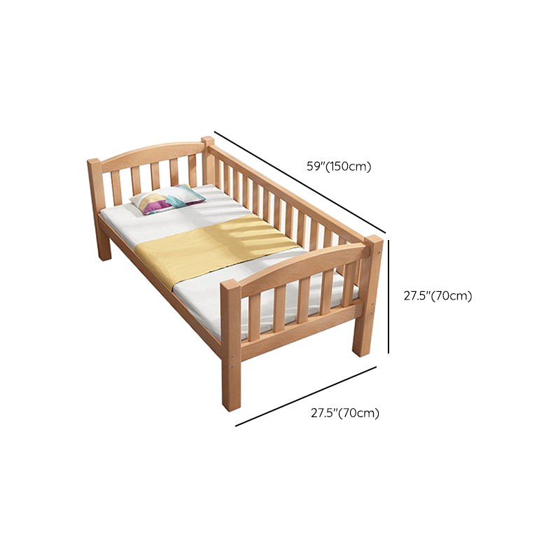 Contemporary Beech Platform Bed Slat Solid Wood Kids Bed with Guardrail