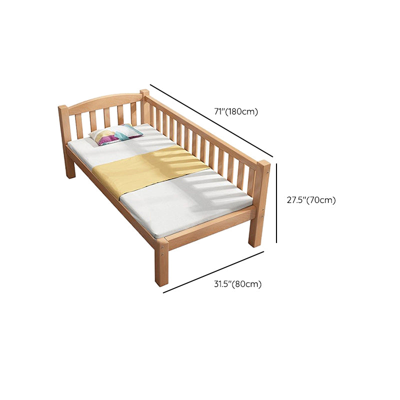 Contemporary Beech Platform Bed Slat Solid Wood Kids Bed with Guardrail