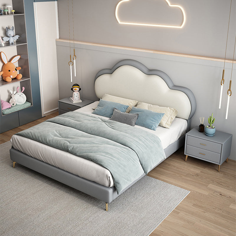 Queen Upholstered Low Bed Frame Mattress Included Standard Bed with Cloud Shaped Headboard