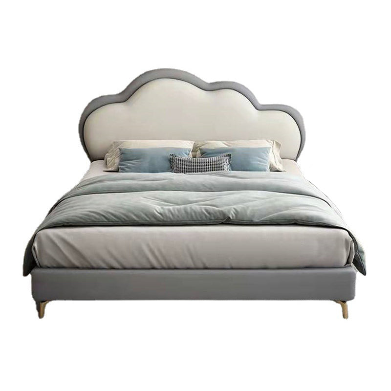 Queen Upholstered Low Bed Frame Mattress Included Standard Bed with Cloud Shaped Headboard