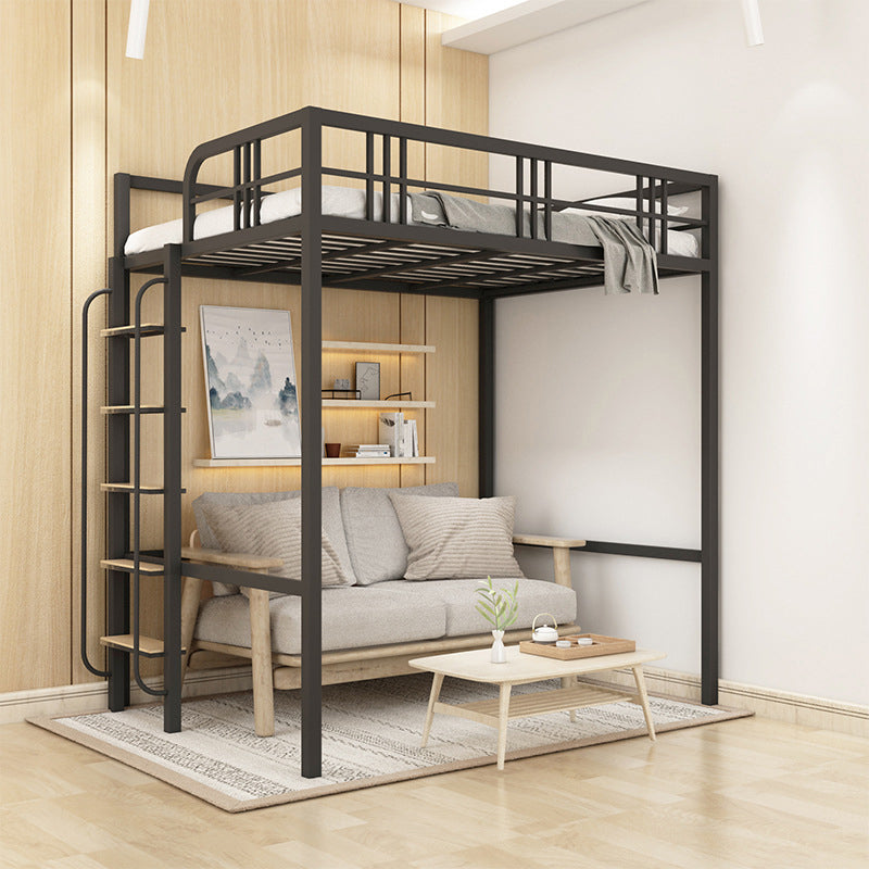 Modern High Loft Bed Guardrail Included Metal Bed Frame with Built-In Ladder