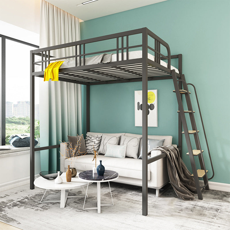 Modern High Loft Bed Guardrail Included Metal Bed Frame with Built-In Ladder