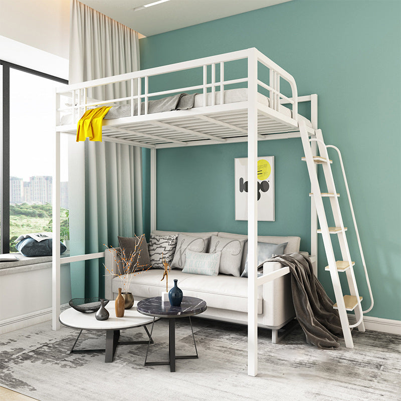 Modern High Loft Bed Guardrail Included Metal Bed Frame with Built-In Ladder