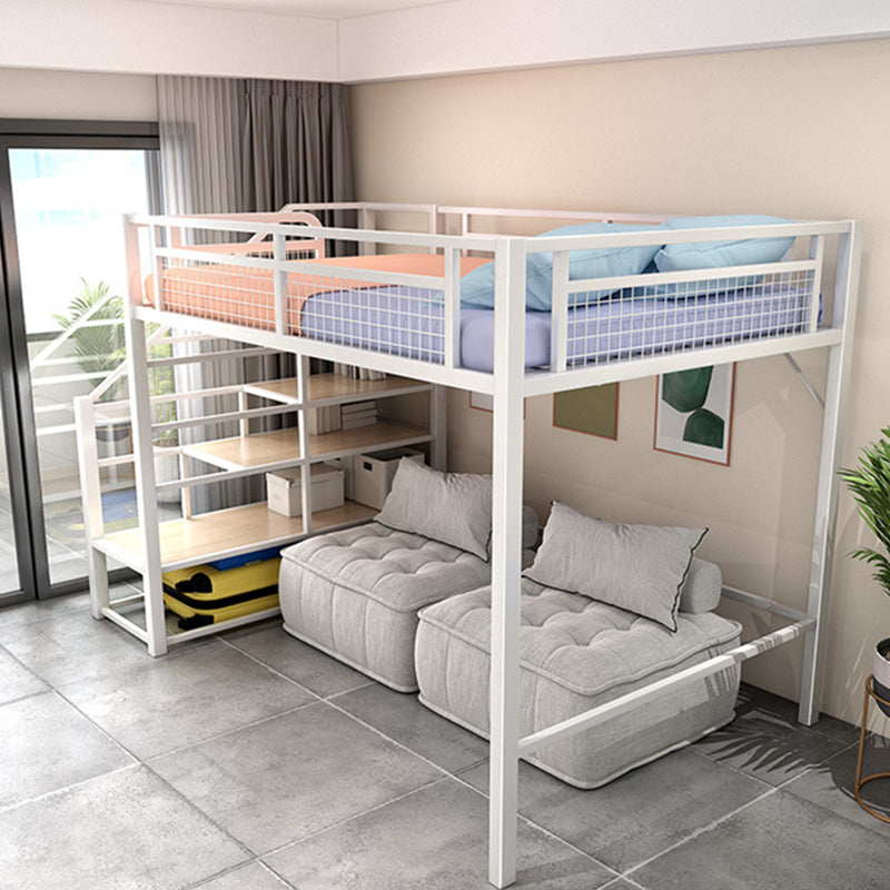 Contemporary Metal Loft Bed Wire-Grid Iron Bed Frame with Staircase