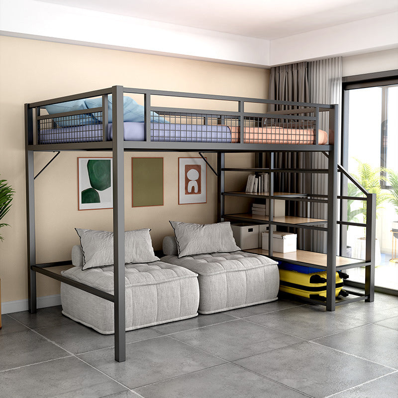 Contemporary Metal Loft Bed Wire-Grid Iron Bed Frame with Staircase