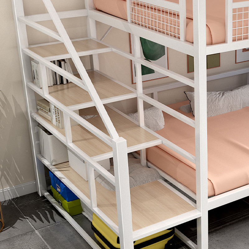 Contemporary Metal Loft Bed Wire-Grid Iron Bed Frame with Staircase