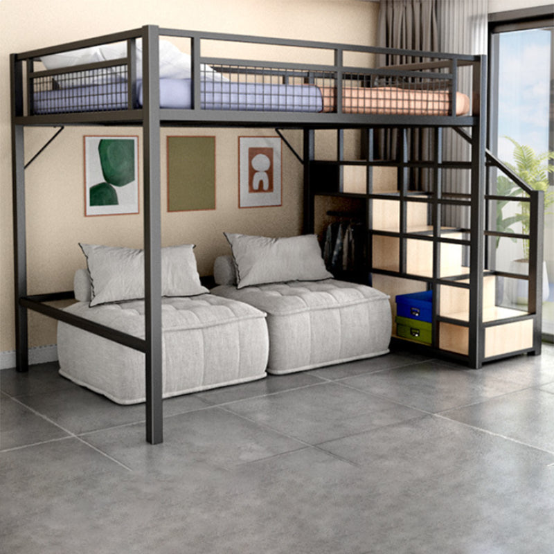 Contemporary Metal Loft Bed Wire-Grid Iron Bed Frame with Staircase