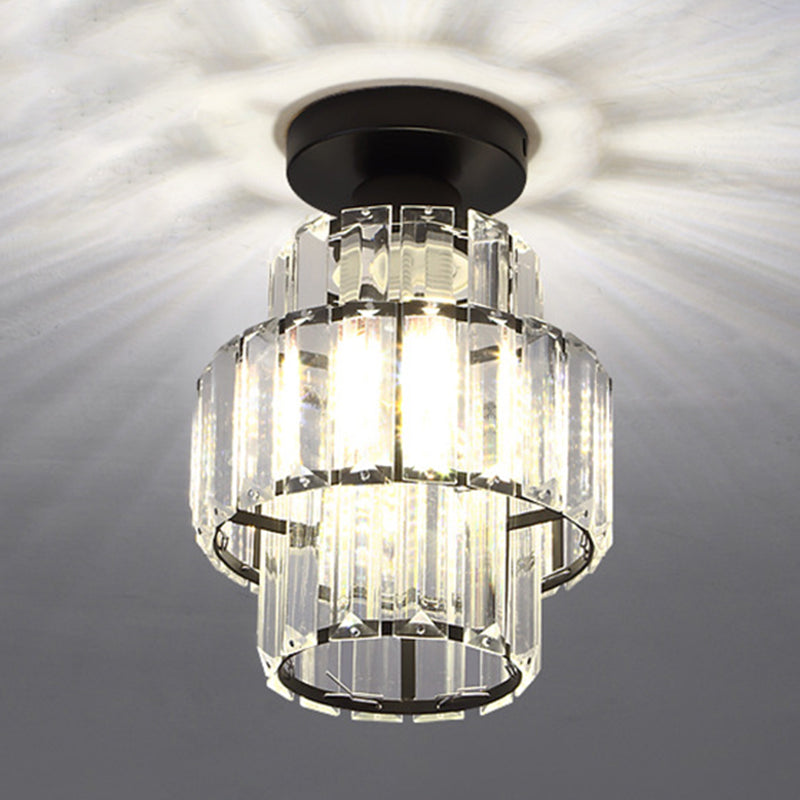 Contemporary Ceiling Lamp Crystal Shade Flush Mount Light Fixture