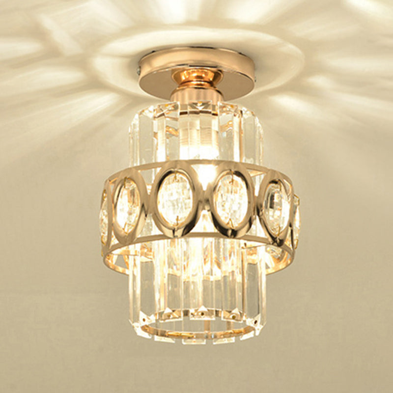 Contemporary Ceiling Lamp Crystal Shade Flush Mount Light Fixture