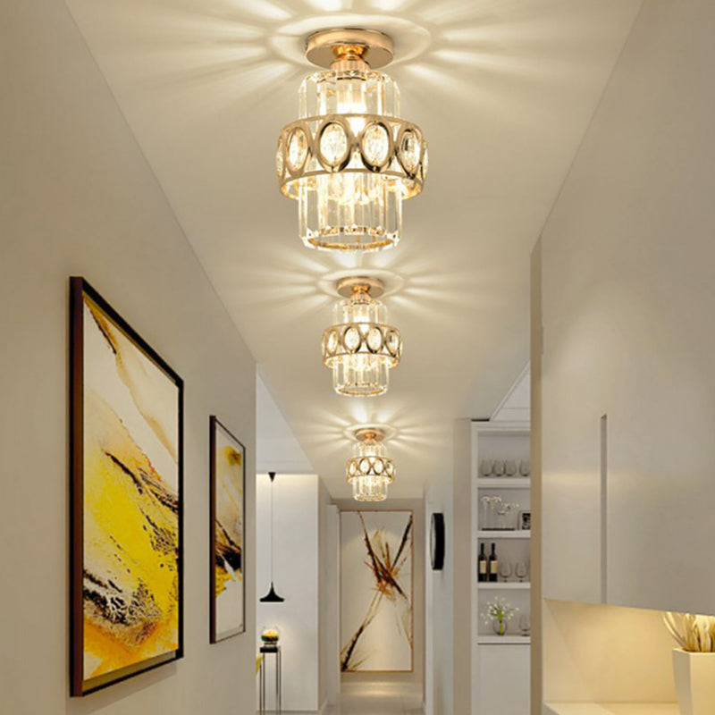 Contemporary Ceiling Lamp Crystal Shade Flush Mount Light Fixture