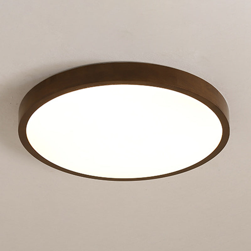 1-Light Round Flush Ceiling Lights Modern Wood Flush Mount in Brown