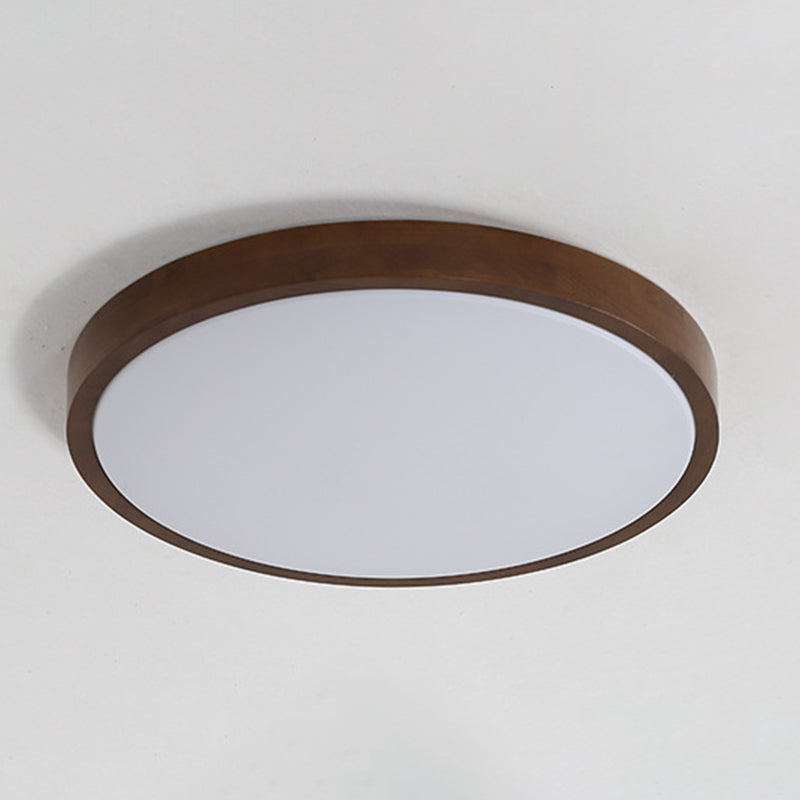 1-Light Round Flush Ceiling Lights Modern Wood Flush Mount in Brown