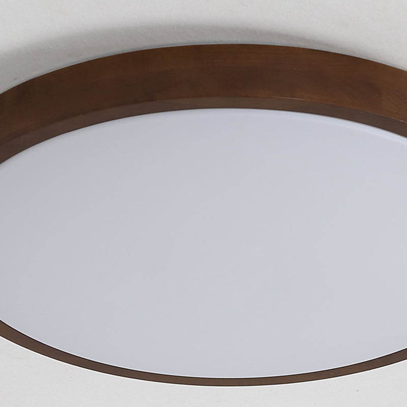 1-Light Round Flush Ceiling Lights Modern Wood Flush Mount in Brown