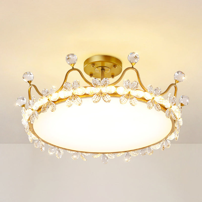 Gold LED Semi Flush Mount Chandelier Metal Ceiling Semi Flush with Crystal Accents