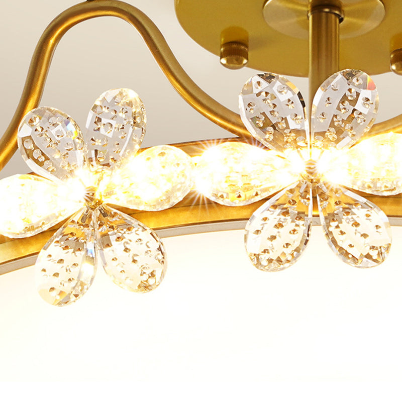 Gold LED Semi Flush Mount Chandelier Metal Ceiling Semi Flush with Crystal Accents