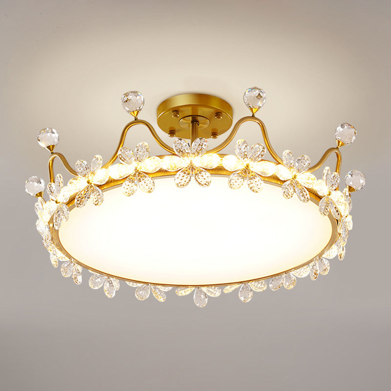 Gold LED Semi Flush Mount Chandelier Metal Ceiling Semi Flush with Crystal Accents