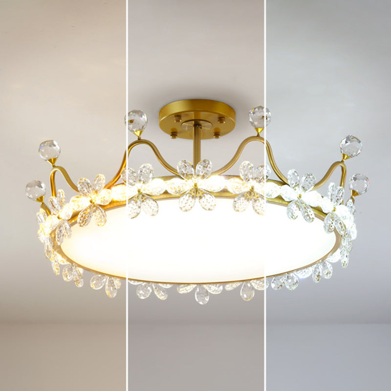 Gold LED Semi Flush Mount Chandelier Metal Ceiling Semi Flush with Crystal Accents