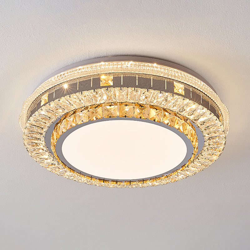 Modern Round Crystal Flush Mount Stainless Steel Ceiling Flush Light Fixture