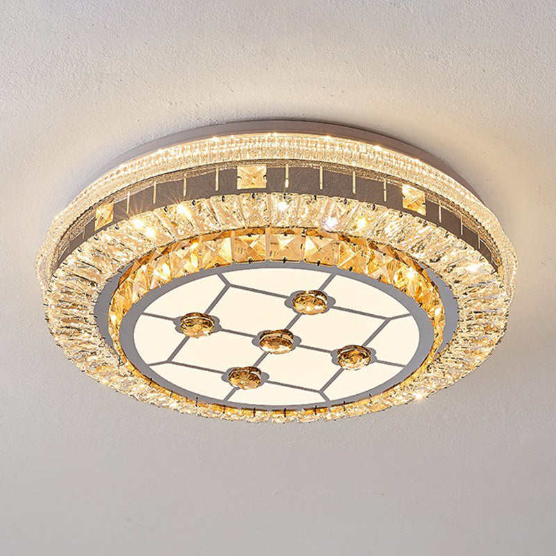 Modern Round Crystal Flush Mount Stainless Steel Ceiling Flush Light Fixture