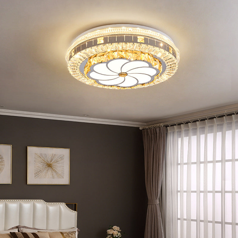 Modern Round Crystal Flush Mount Stainless Steel Ceiling Flush Light Fixture