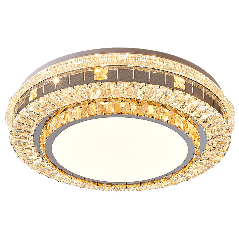 Modern Round Crystal Flush Mount Stainless Steel Ceiling Flush Light Fixture