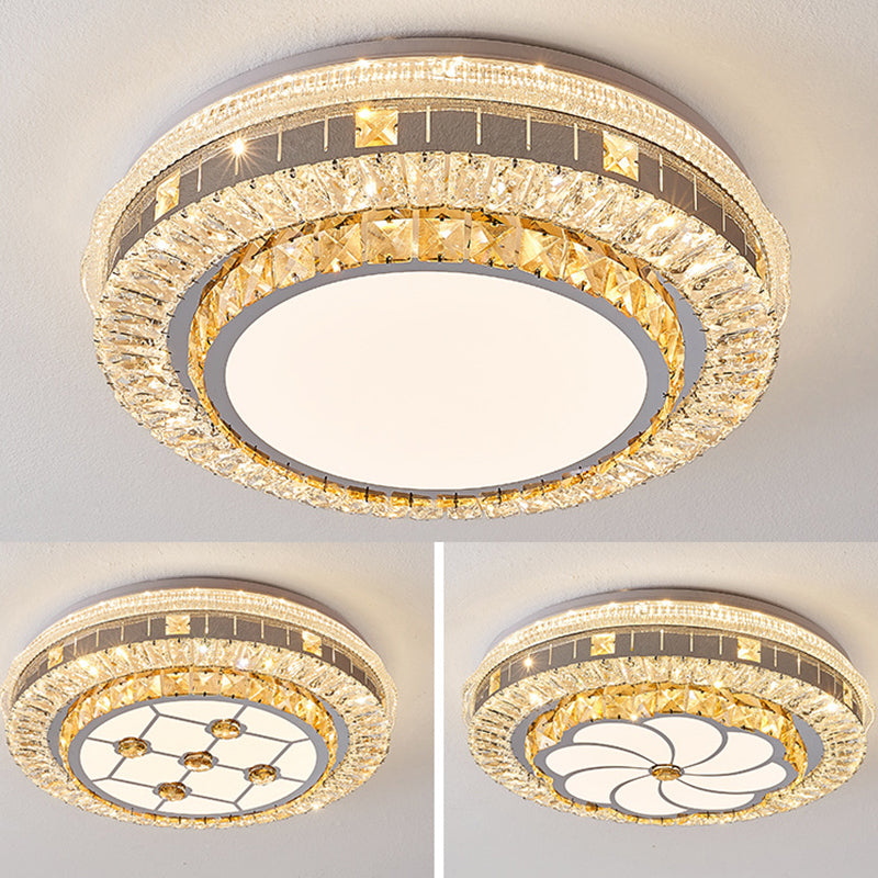 Modern Round Crystal Flush Mount Stainless Steel Ceiling Flush Light Fixture