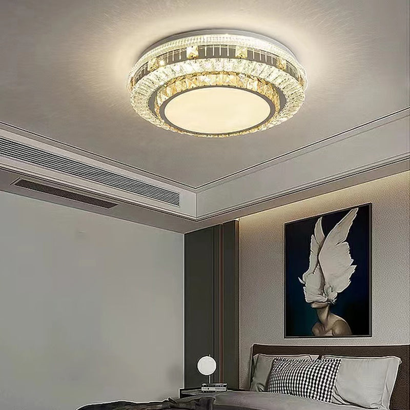 Modern Round Crystal Flush Mount Stainless Steel Ceiling Flush Light Fixture