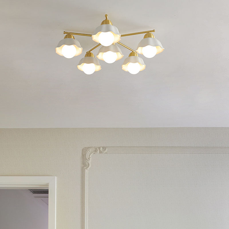 Contemporary Ceiling Lighting Gold and White Ceiling Mount Chandelier for Living Room