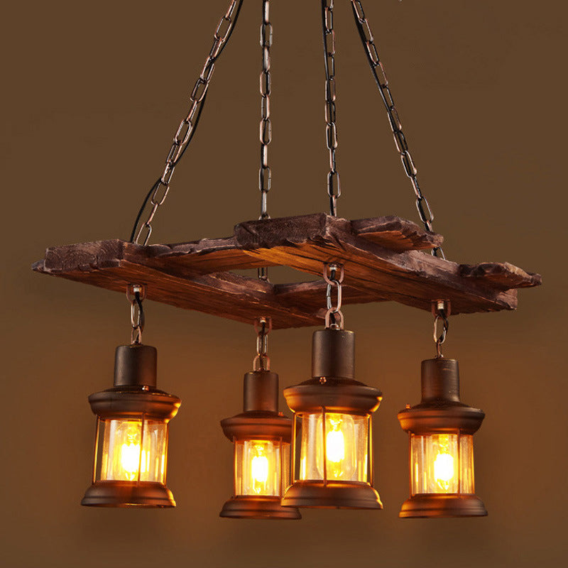 Cylinder Shape Island Lamps Industrial Style Wood 4 Lights Island Light in Brown