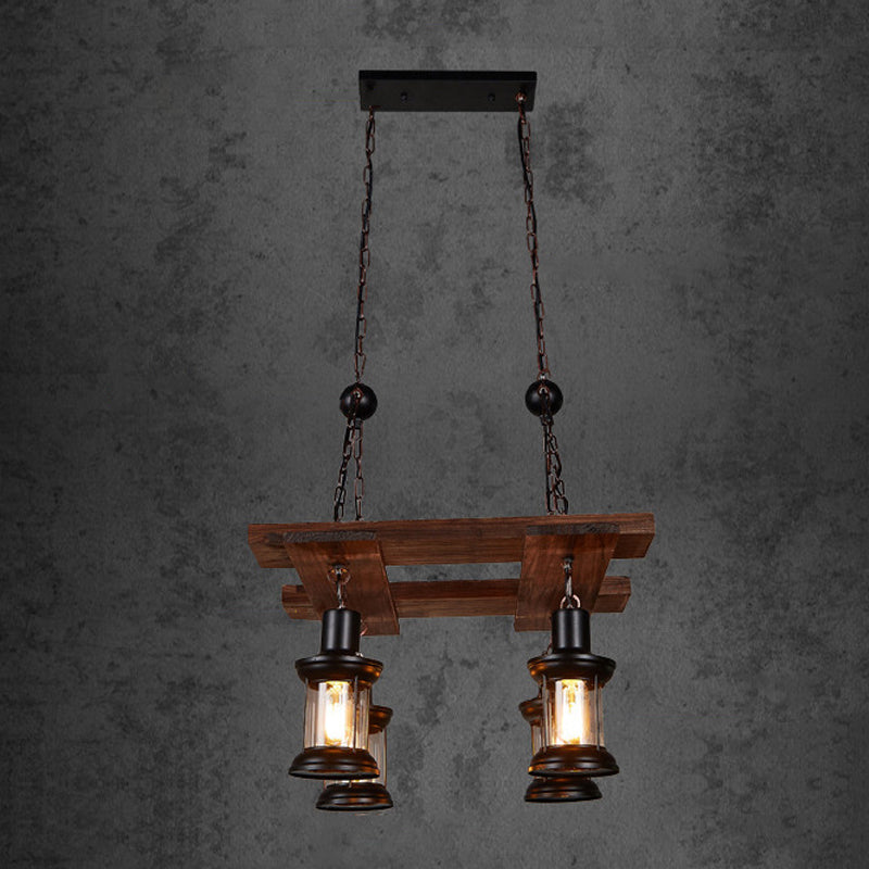 Cylinder Shape Island Lamps Industrial Style Wood 4 Lights Island Light in Brown