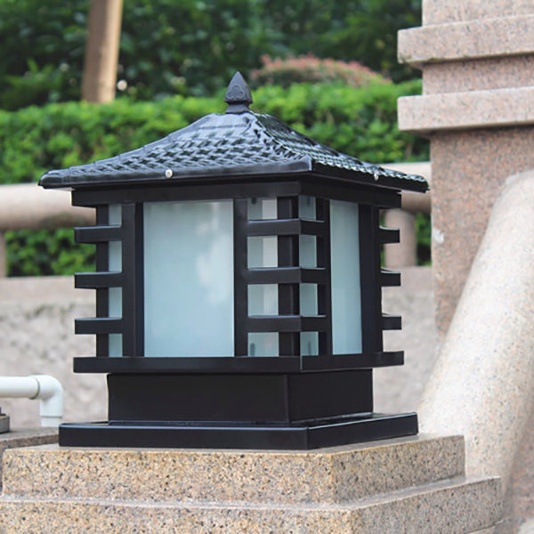 Square Waterproof Pillar Lamp Black Solar Outdoor Lights for Garden
