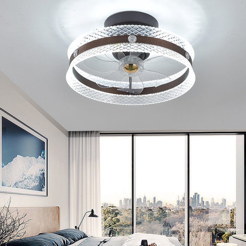 7-Blade LED Ceiling Fan Modern Metallic Black Fan with Light for Home