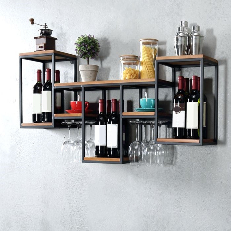 Industrial Metal Wine Holder Rack Wall Mounted Wine Jail with Shelf