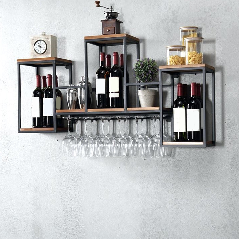 Industrial Metal Wine Holder Rack Wall Mounted Wine Jail with Shelf