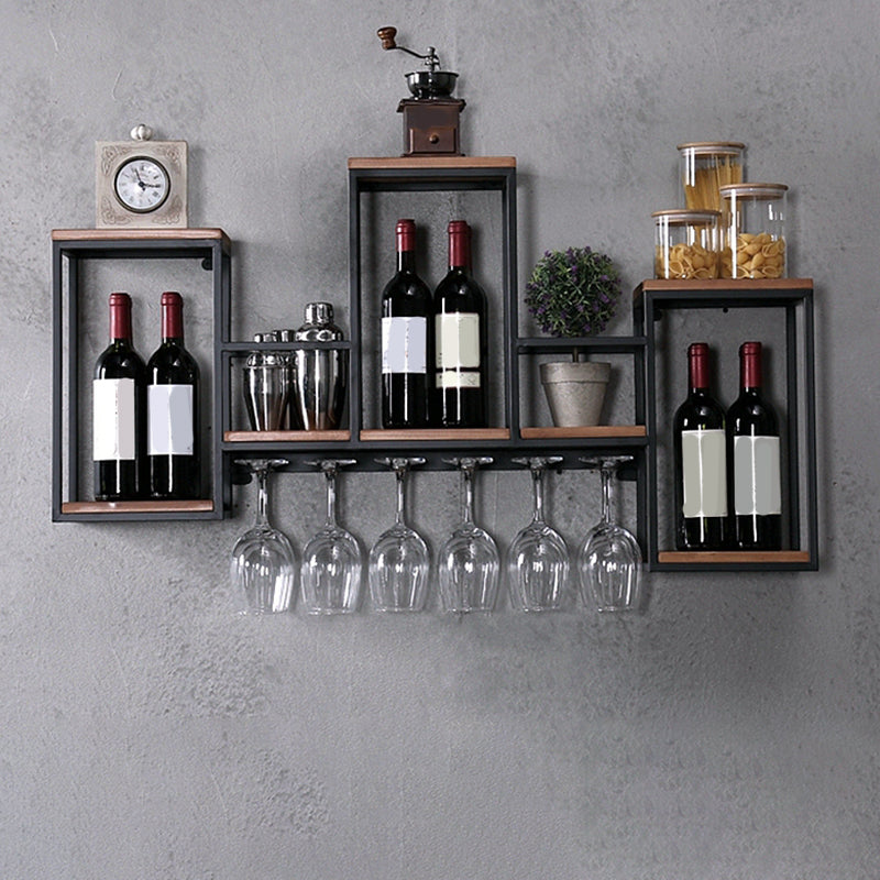 Industrial Metal Wine Holder Rack Wall Mounted Wine Jail with Shelf