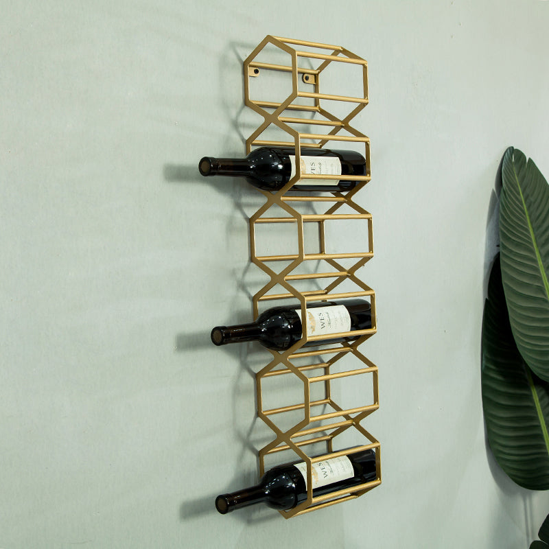 Glam Wall Mounted Wine Rack Bottle Metal Bottle Holder in Gold