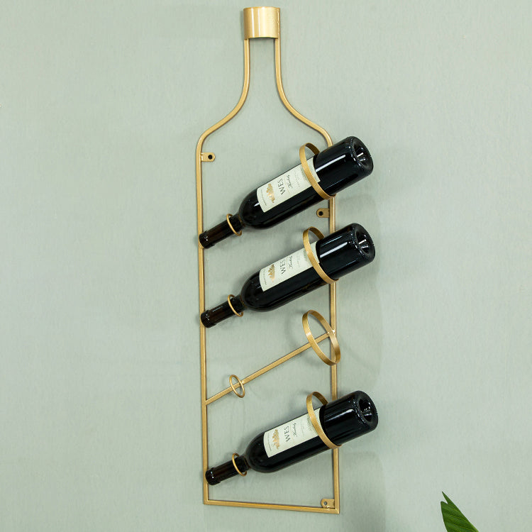 Glam Wall Mounted Wine Rack Bottle Metal Bottle Holder in Gold