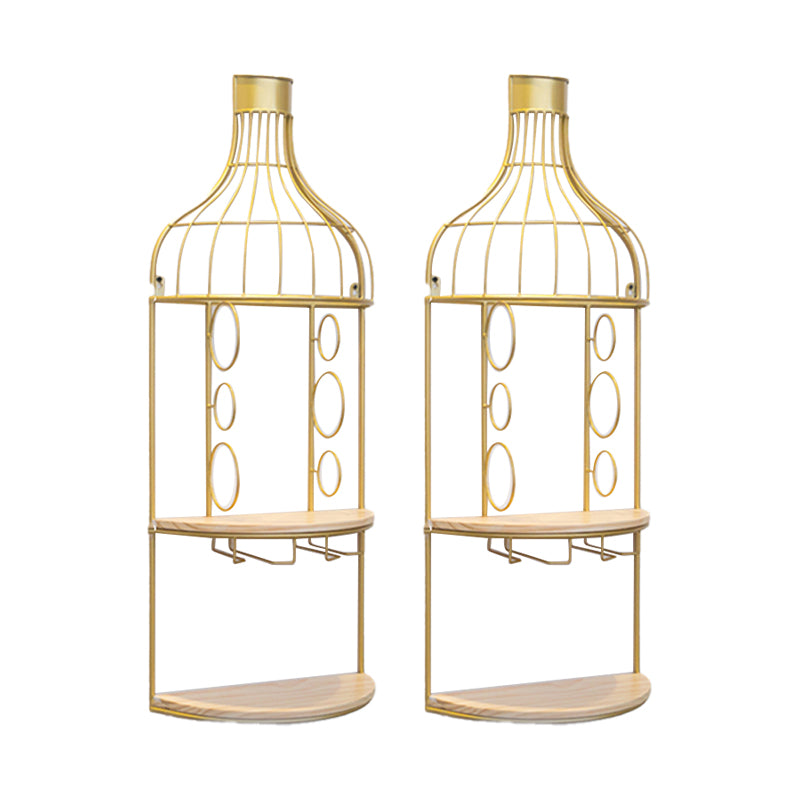 Glam Wall Mounted Wine Rack Bottle Metal Bottle Holder in Gold