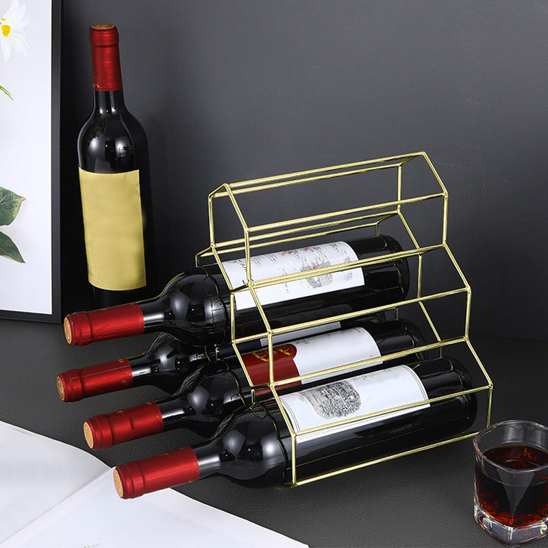 Contemporary Iron Wine Bottle Rack Countertop Bottle Holder for Kitchen