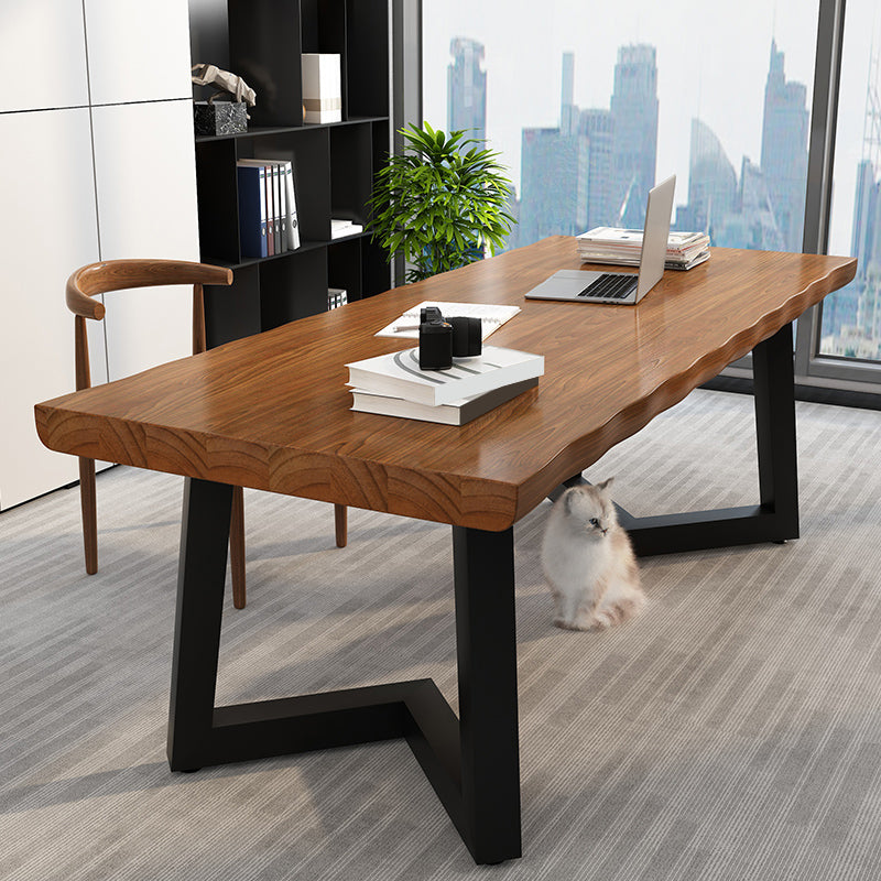 Solid Wood Industrial Writing Desk Rectangular Office Desk with Iron Legs