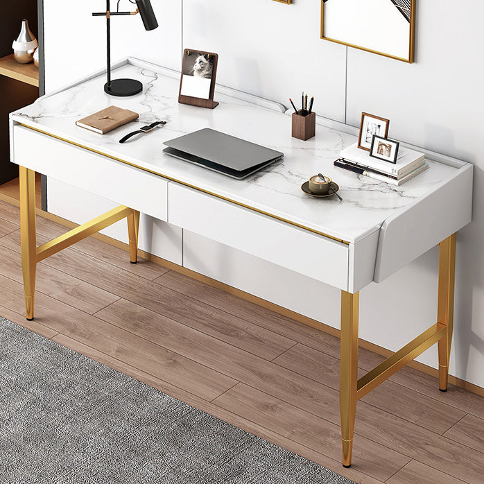 Rectangular 30.3"H Writing Desk Glam White Office Desk for Home