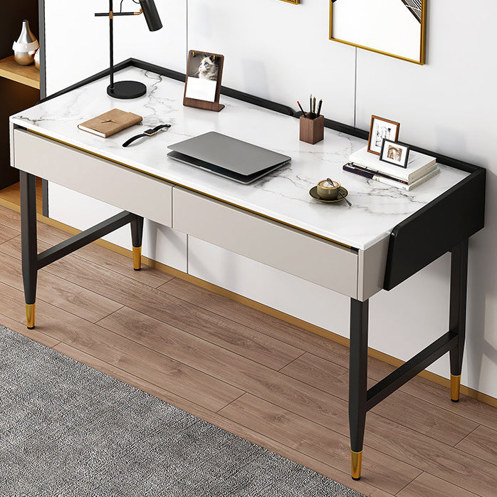 Rectangular 30.3"H Writing Desk Glam White Office Desk for Home