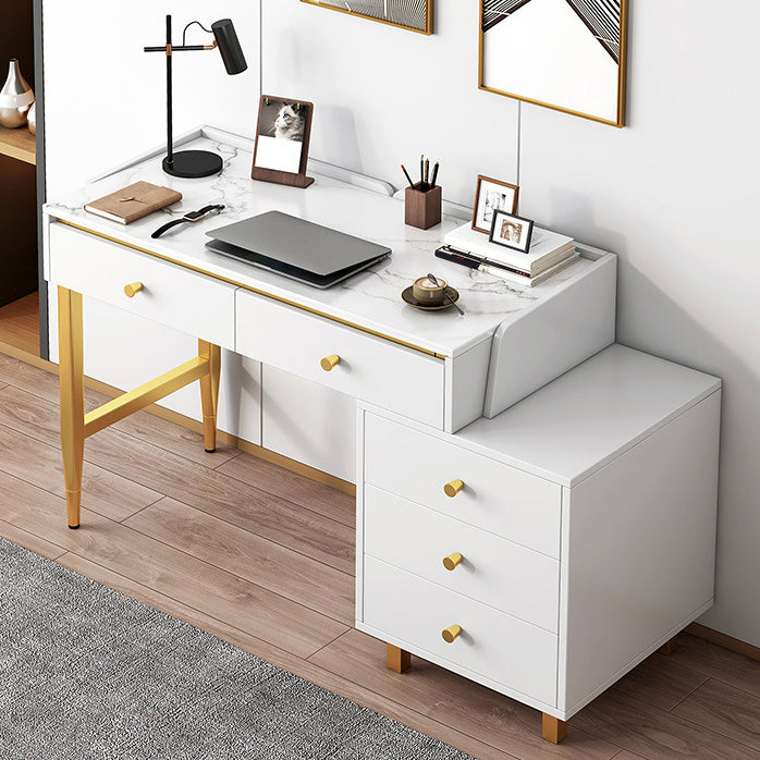 Rectangular 30.3"H Writing Desk Glam White Office Desk for Home