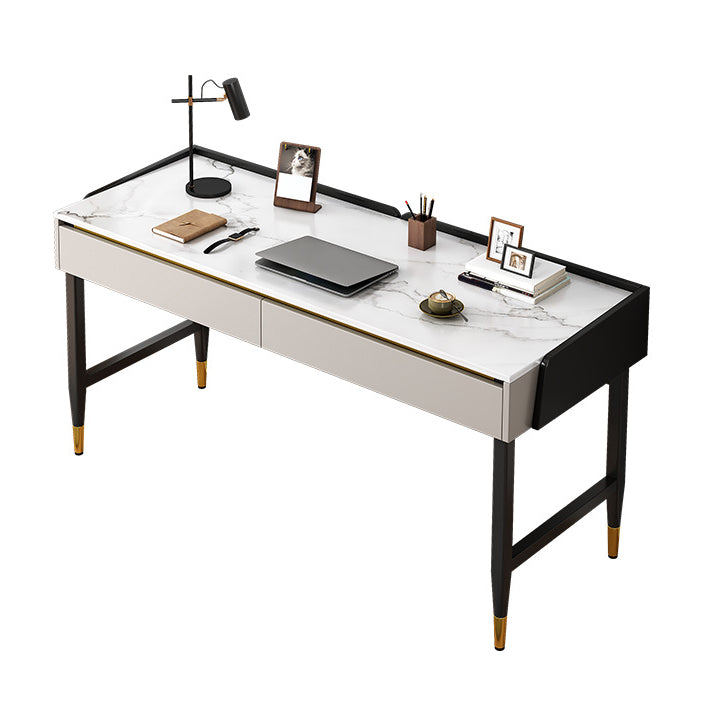 Rectangular 30.3"H Writing Desk Glam White Office Desk for Home