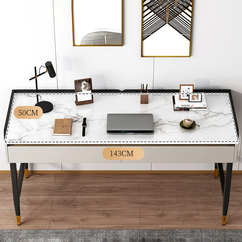 Rectangular 30.3"H Writing Desk Glam White Office Desk for Home