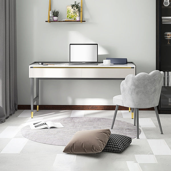 Rectangular 30.3"H Writing Desk Glam White Office Desk for Home